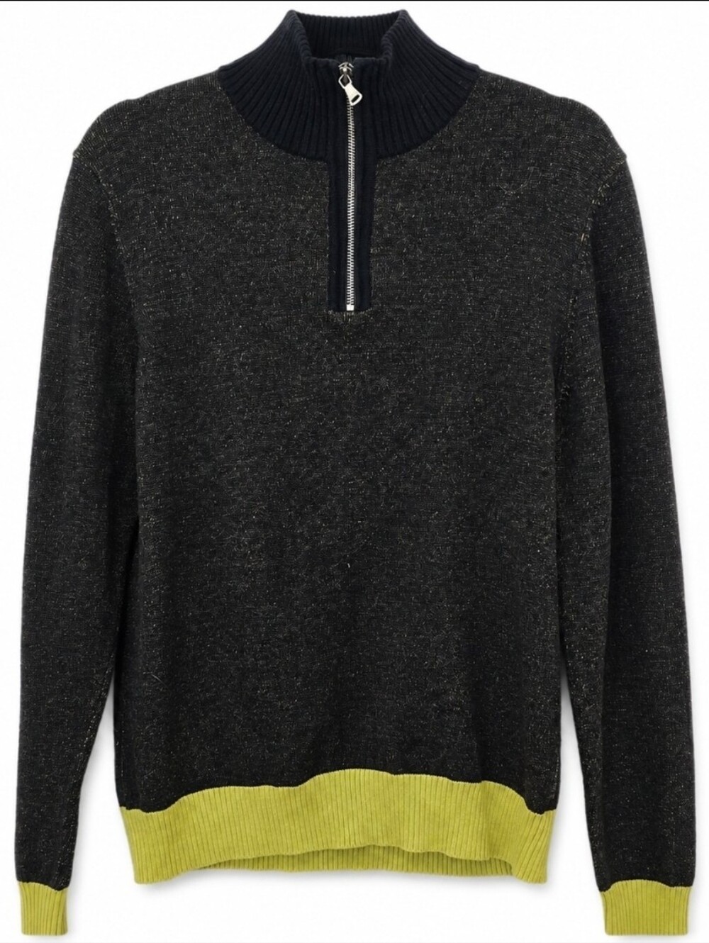 Calvin Klein Jeans Men's Qtr. Zip Sweater Charcoal Gray Olive Green Trim Size M